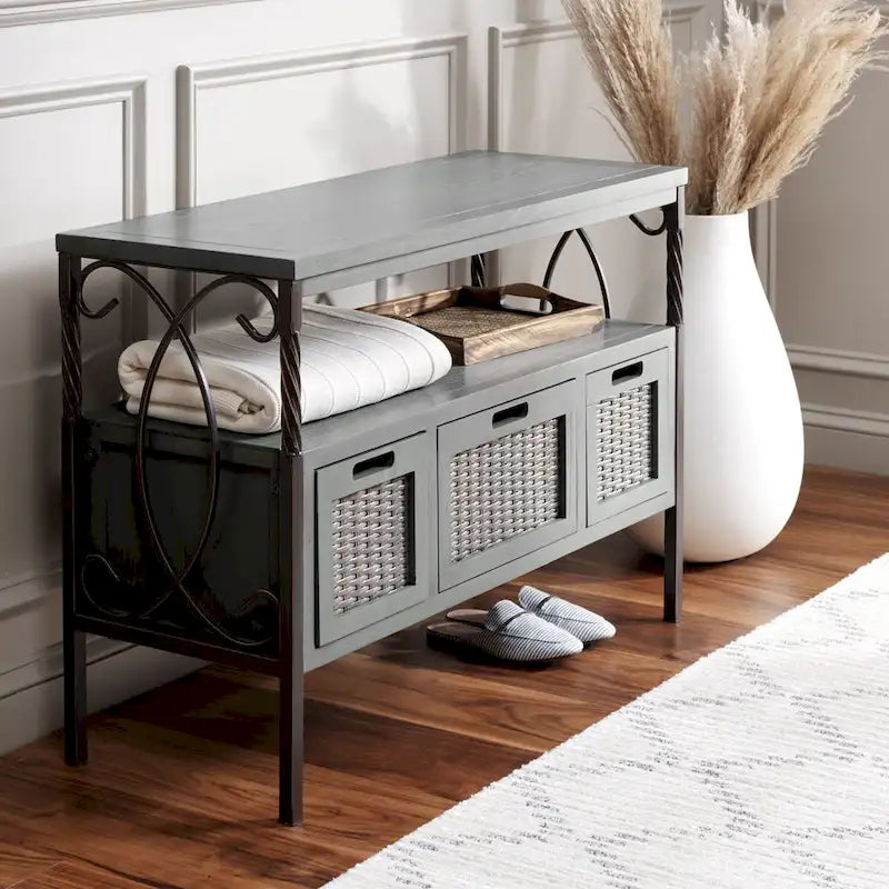 SAFAVIEH Tamuita Antique Pewter Console Table with Dark Walnut Finish - Dimensions: 36 x 13.8 x 24.8 inches 2