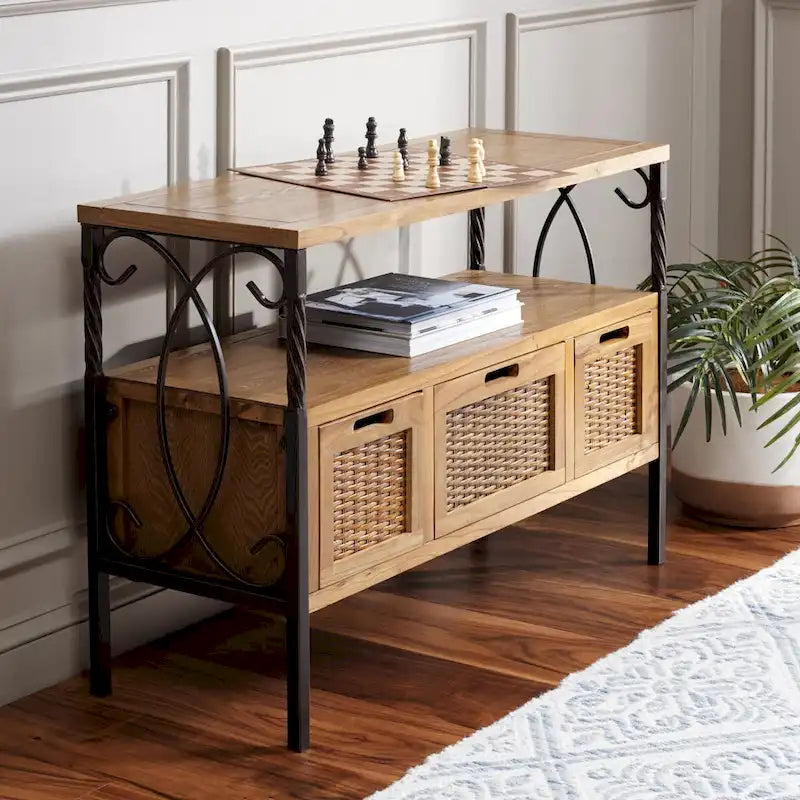 SAFAVIEH Tamuita Antique Pewter Console Table with Dark Walnut Finish - Dimensions: 36 x 13.8 x 24.8 inches 3