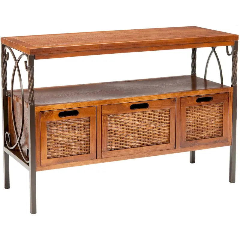 SAFAVIEH Tamuita Antique Pewter Console Table with Dark Walnut Finish - Dimensions: 36 x 13.8 x 24.8 inches 4