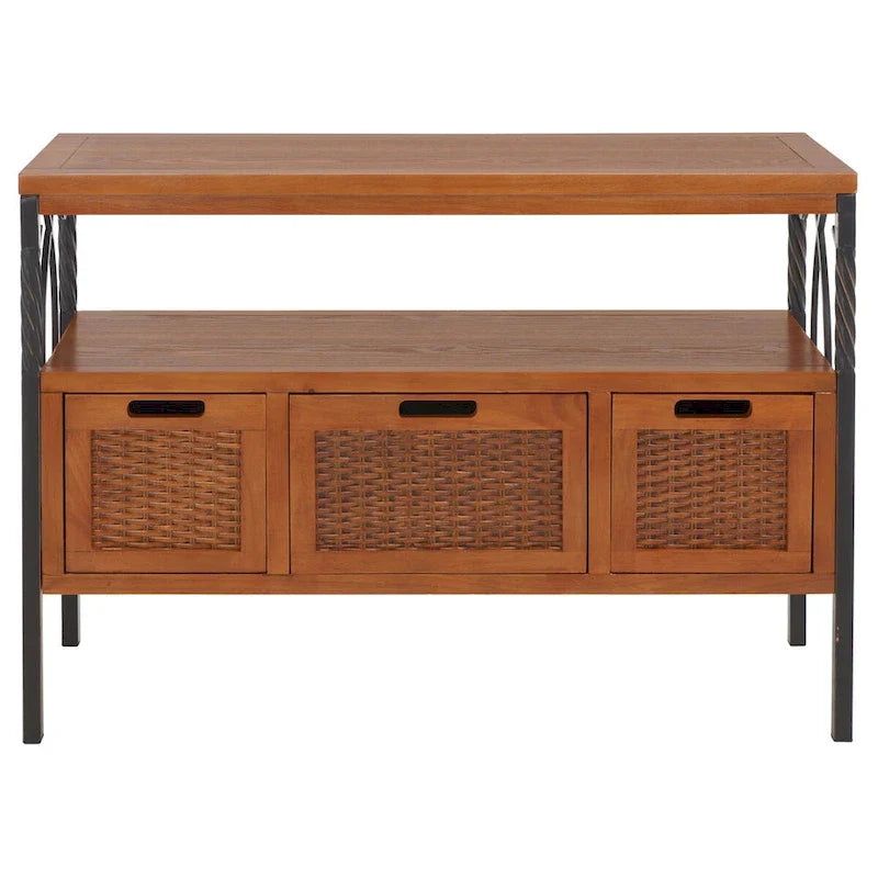 SAFAVIEH Tamuita Antique Pewter Console Table with Dark Walnut Finish - Dimensions: 36 x 13.8 x 24.8 inches 5
