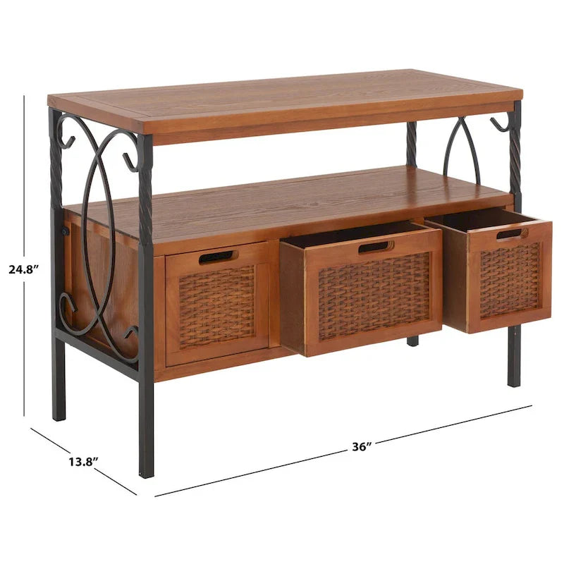 SAFAVIEH Tamuita Antique Pewter Console Table with Dark Walnut Finish - Dimensions: 36 x 13.8 x 24.8 inches 6