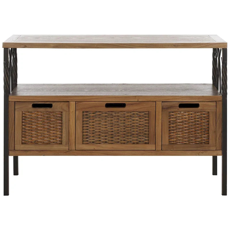 SAFAVIEH Tamuita Antique Pewter Console Table with Dark Walnut Finish - Dimensions: 36 x 13.8 x 24.8 inches 7