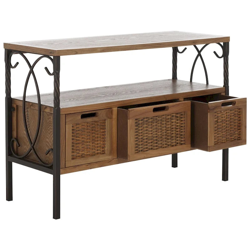 SAFAVIEH Tamuita Antique Pewter Console Table with Dark Walnut Finish - Dimensions: 36 x 13.8 x 24.8 inches 8