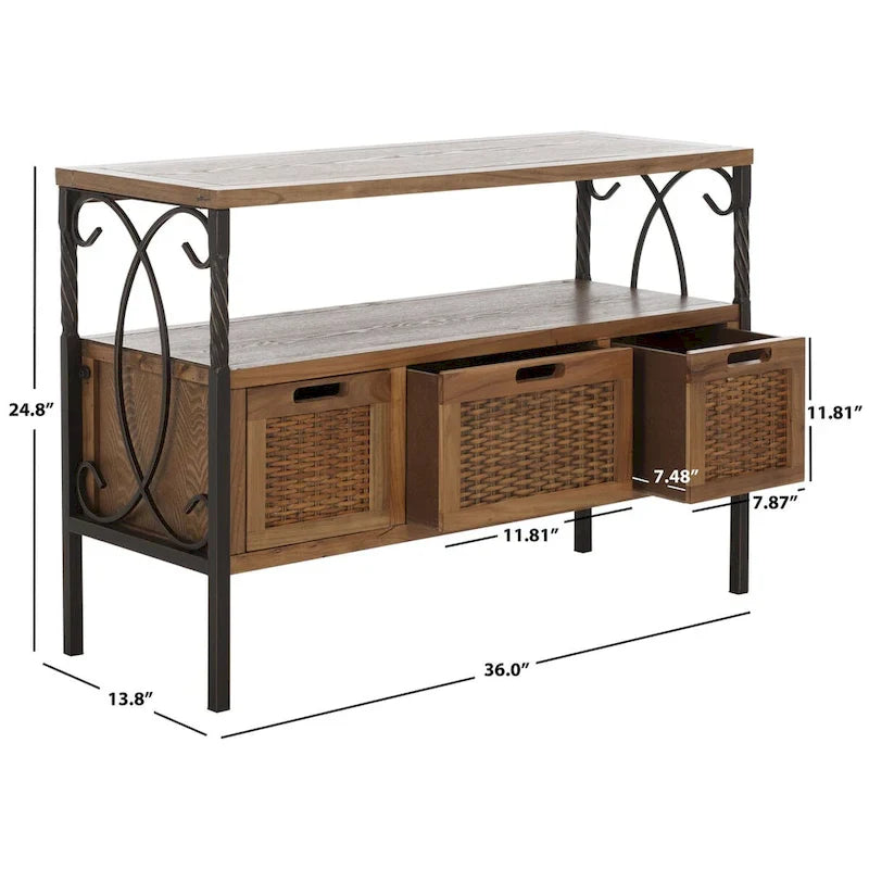 SAFAVIEH Tamuita Antique Pewter Console Table with Dark Walnut Finish - Dimensions: 36 x 13.8 x 24.8 inches 9