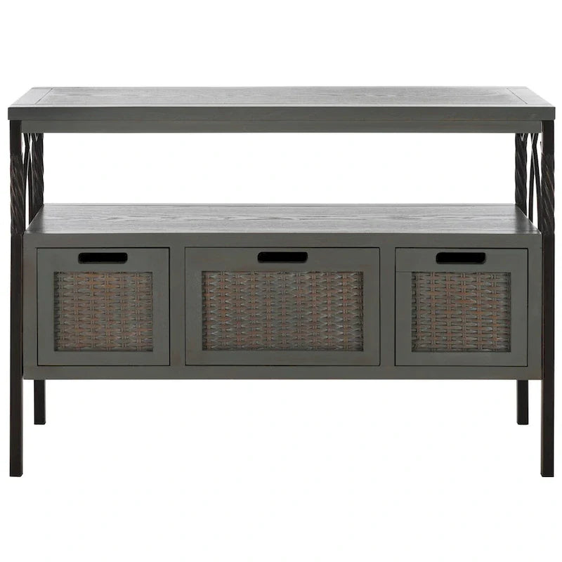 SAFAVIEH Tamuita Antique Pewter Console Table with Dark Walnut Finish - Dimensions: 36 x 13.8 x 24.8 inches 10