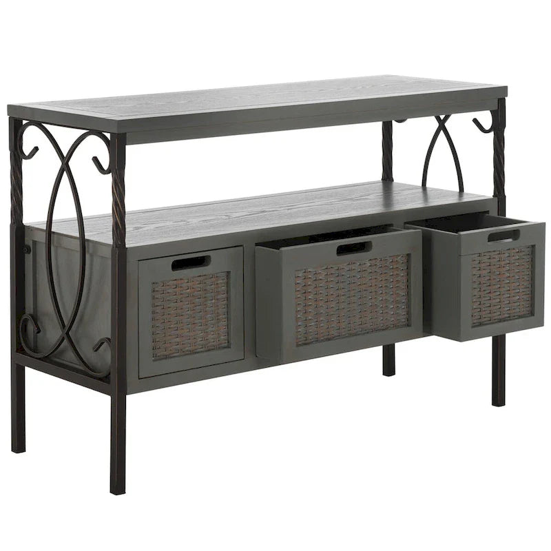 SAFAVIEH Tamuita Antique Pewter Console Table with Dark Walnut Finish - Dimensions: 36 x 13.8 x 24.8 inches 11