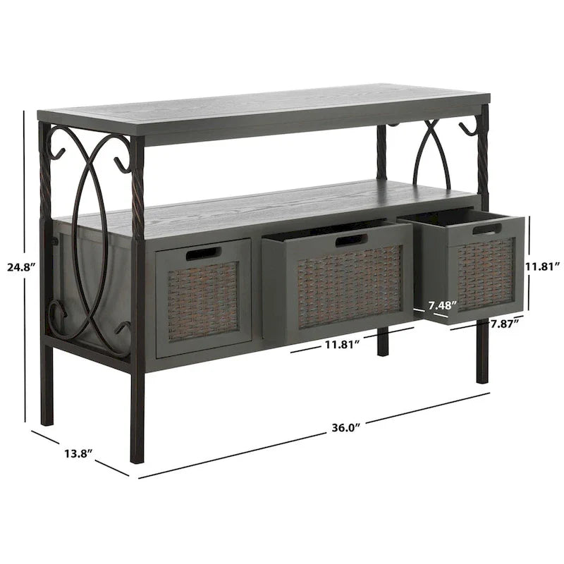 SAFAVIEH Tamuita Antique Pewter Console Table with Dark Walnut Finish - Dimensions: 36 x 13.8 x 24.8 inches 12