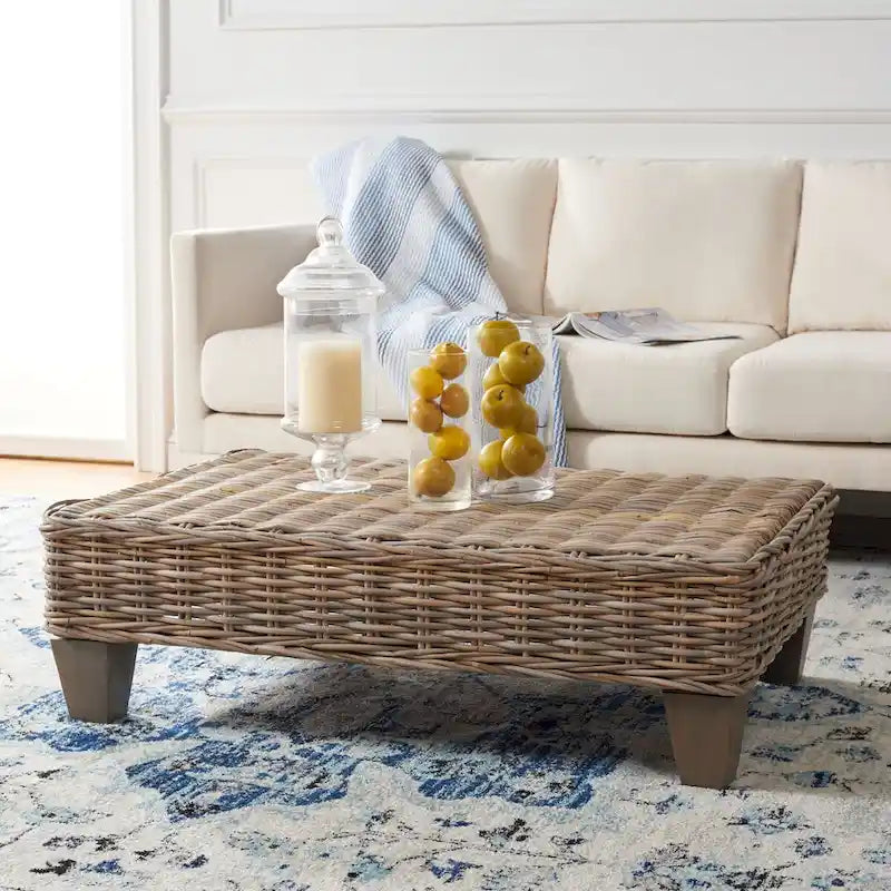 SAFAVIEH Caron Natural Wicker Bench - Washed Finish - Dimensions: 41"W x 28"D x 12"H 1