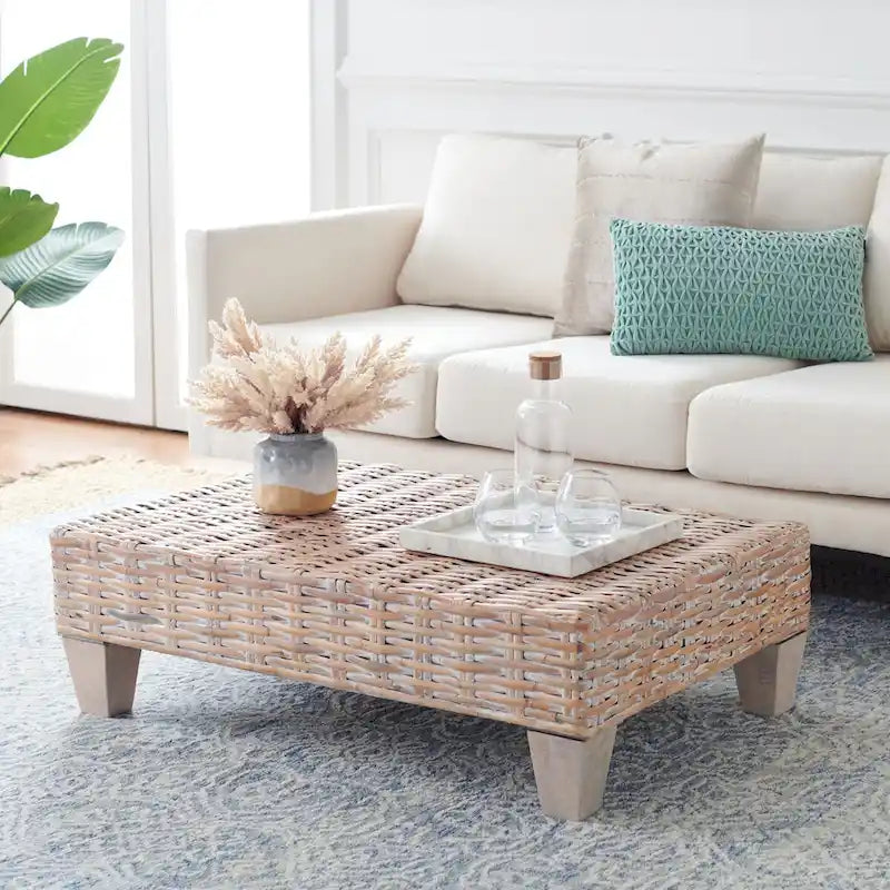 SAFAVIEH Caron Natural Wicker Bench - Washed Finish - Dimensions: 41"W x 28"D x 12"H 3