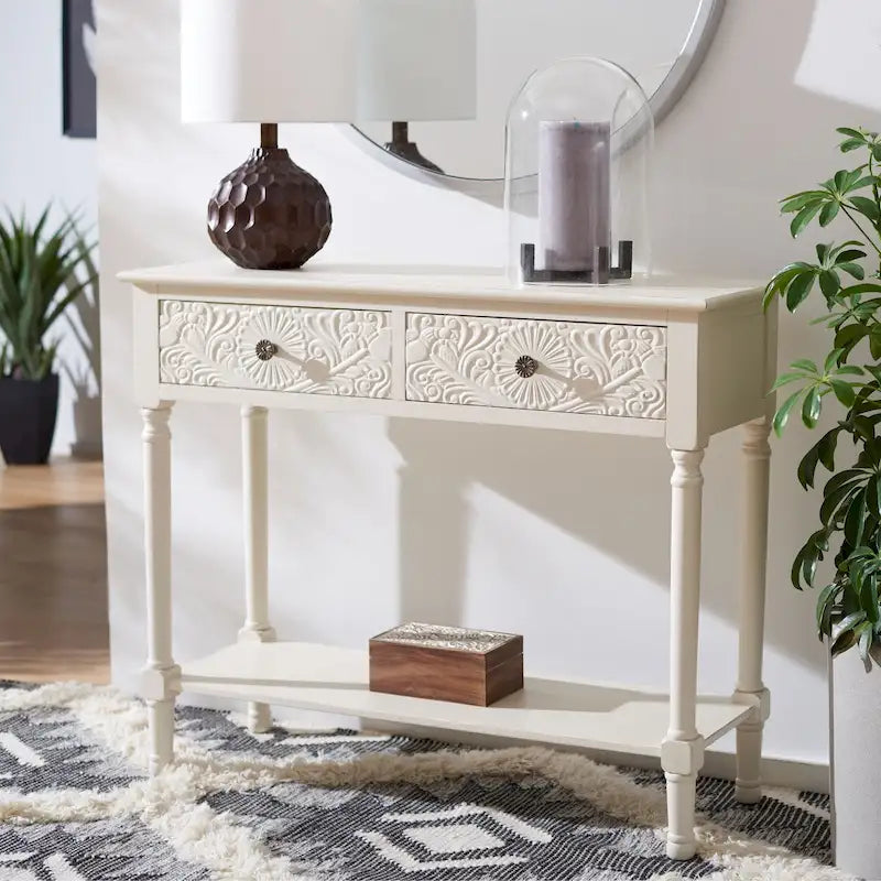 SAFAVIEH Leonia Console Table with 2 Drawers - Dimensions: 35.5" W x 13" L x 29.5" H 36