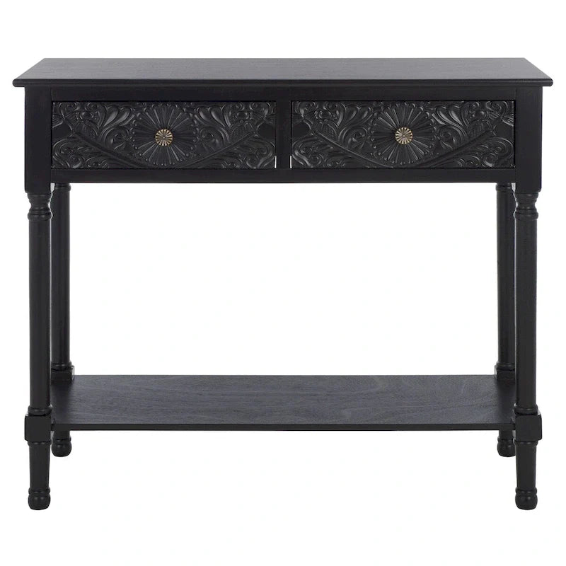 Carved Console Table with Drawers and Shelf 38