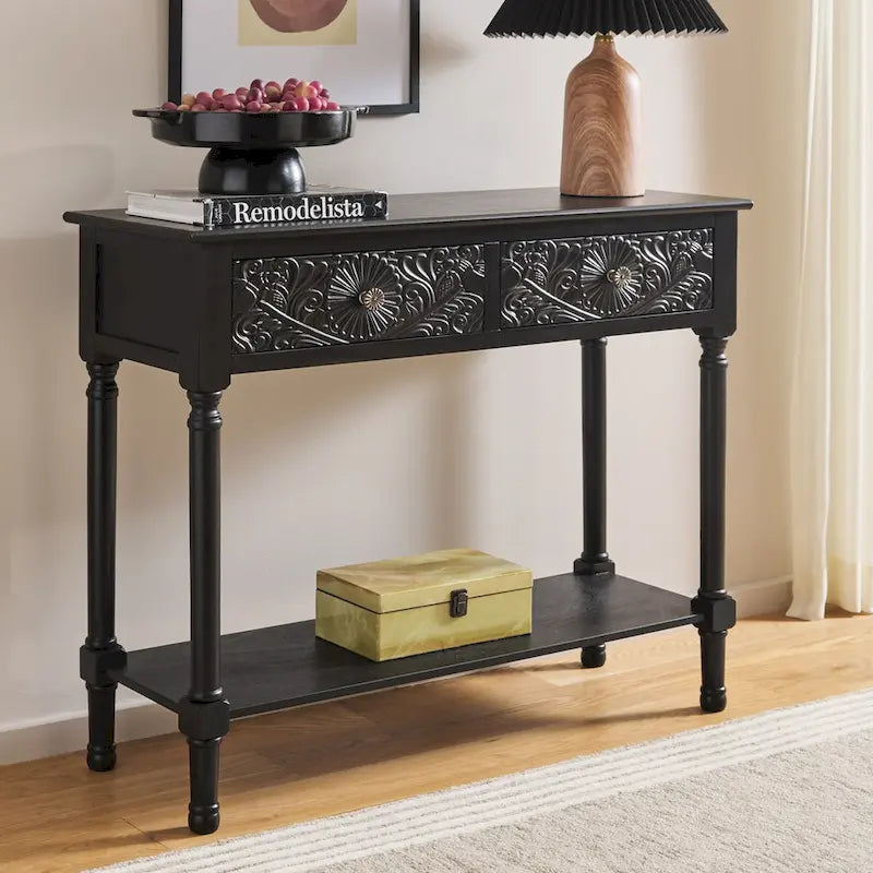 Carved Console Table with Drawers and Shelf 3