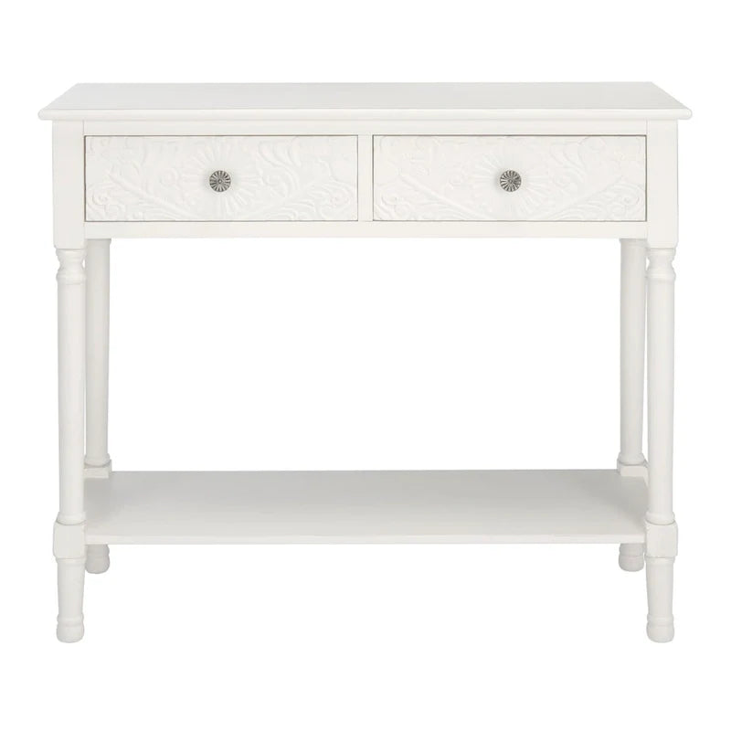 Carved Console Table with Drawers and Shelf 6
