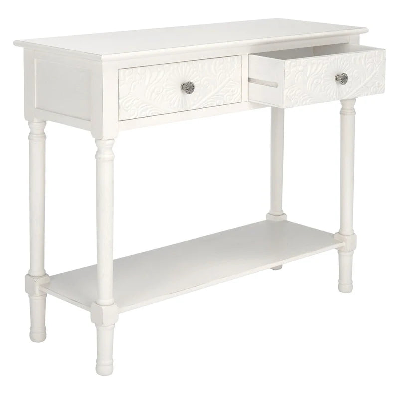 Carved Console Table with Drawers and Shelf 9