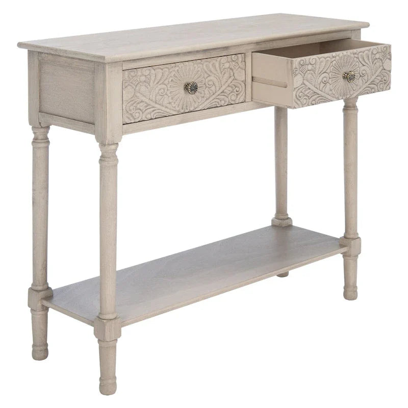 Carved Console Table with Drawers and Shelf 21