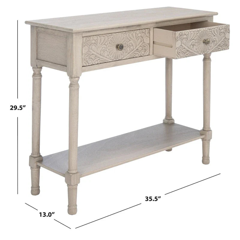 Carved Console Table with Drawers and Shelf 27