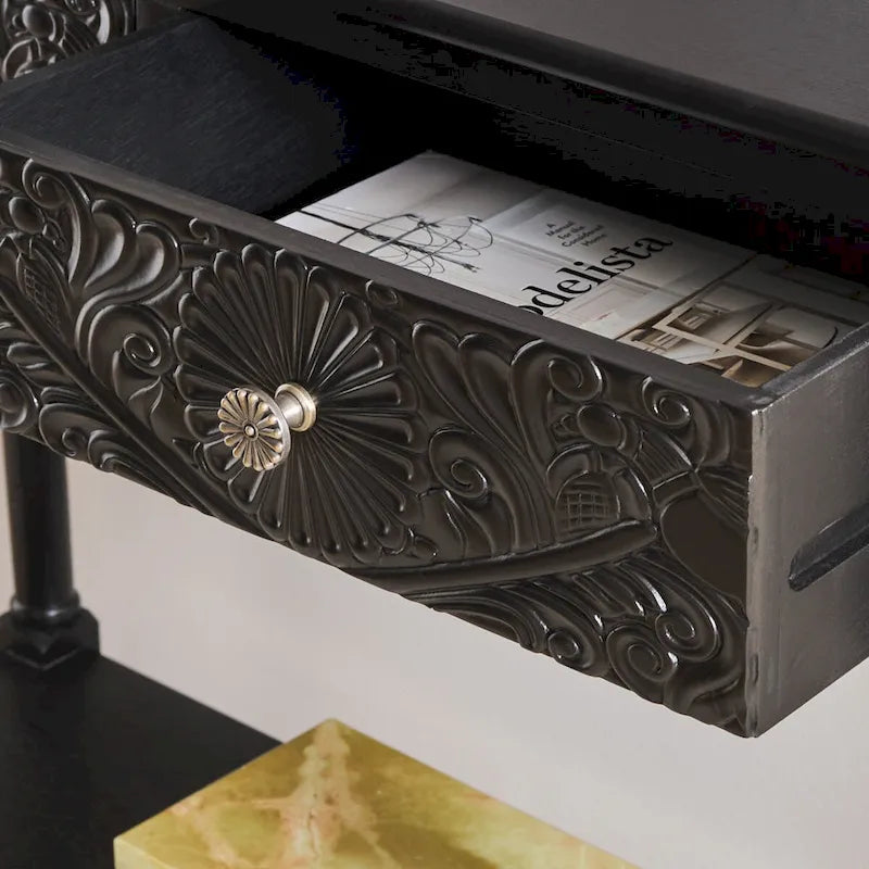 Carved Console Table with Drawers and Shelf 30