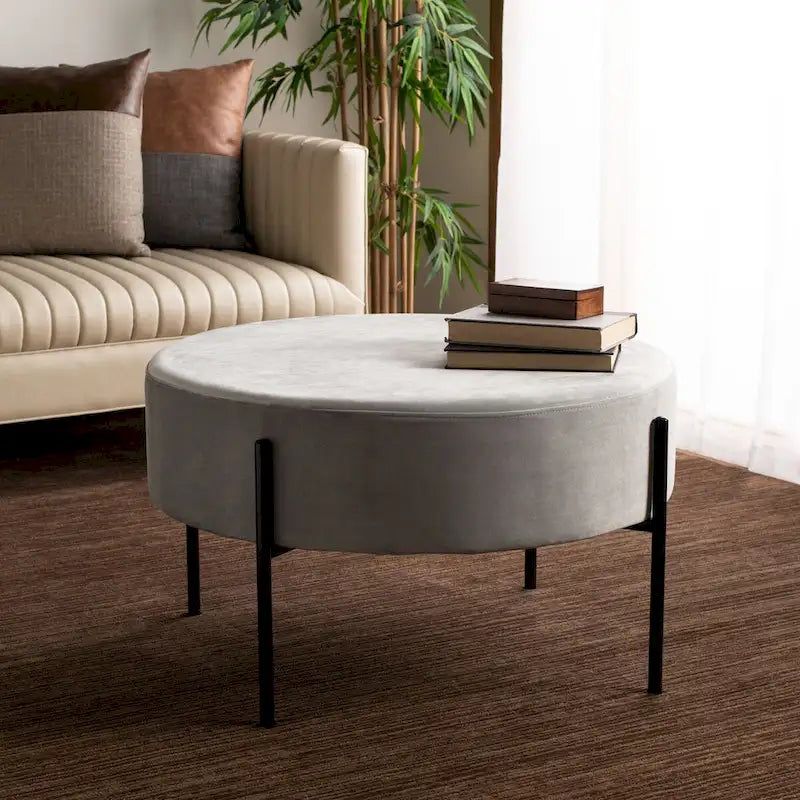 SAFAVIEH Shianne Round Velvet Cocktail Ottoman Table 3