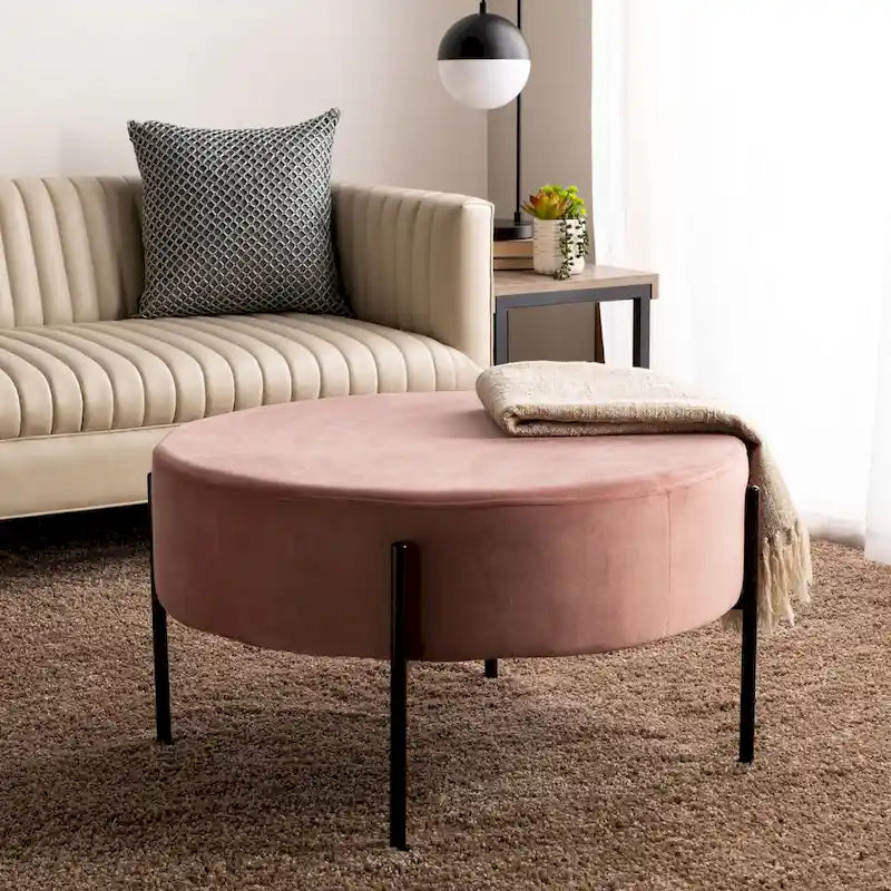 SAFAVIEH Shianne Round Velvet Cocktail Ottoman Table 4