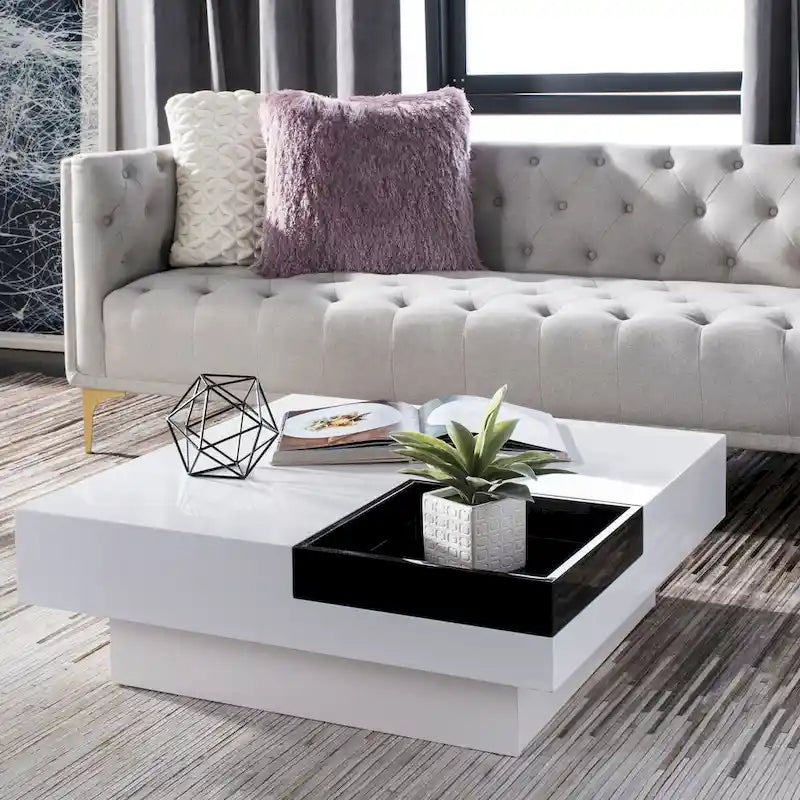 SAFAVIEH Phylis White and Black Coffee Table - Dimensions: 35.4" x 35.4" x 11.8" 1