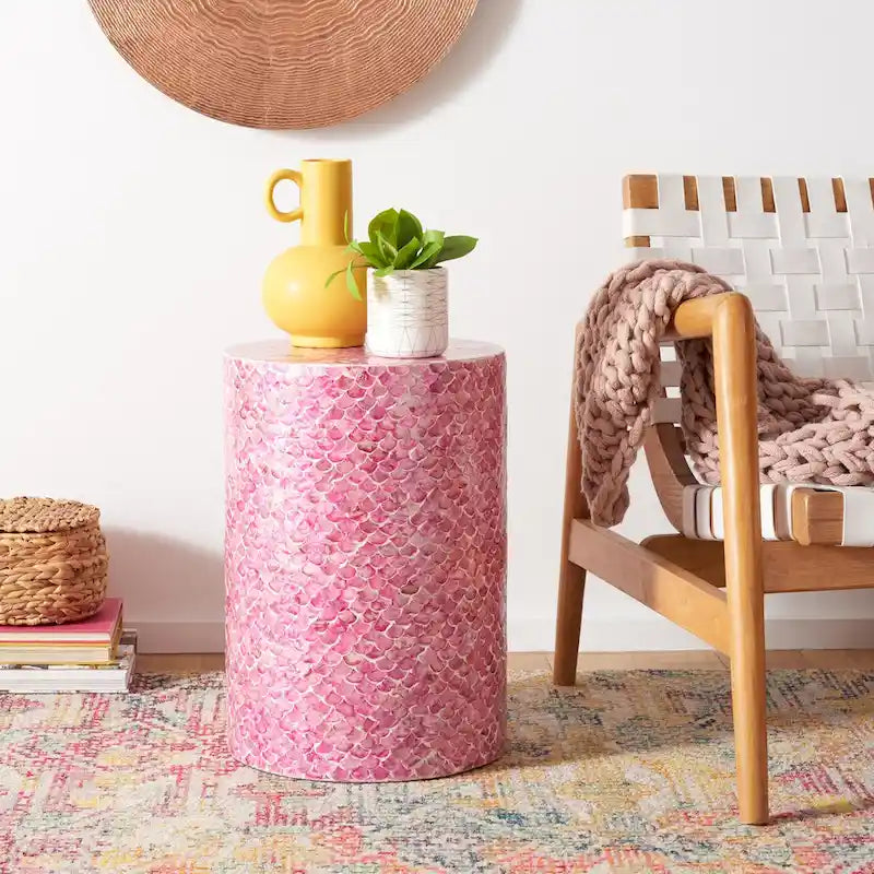 SAFAVIEH Rilla Dark Pink Round Accent Table - Dimensions: 13.8" W x 13.8" L x 19.7" H 1