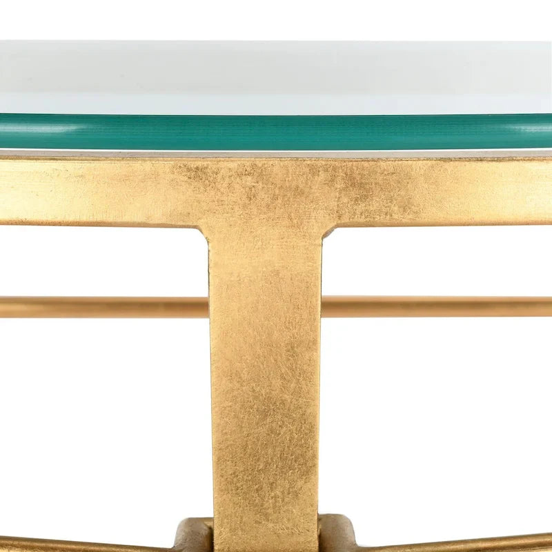 SAFAVIEH Couture Zelda Antique Gold Glass Console Table - Dimensions: 36" W x 15" D x 31" H 4