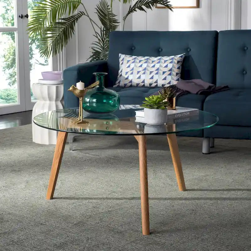 SAFAVIEH Rachelle Mid-Century Round Glass Coffee Table - Dimensions: 35.4" W x 35.4" D x 17.7" H 1