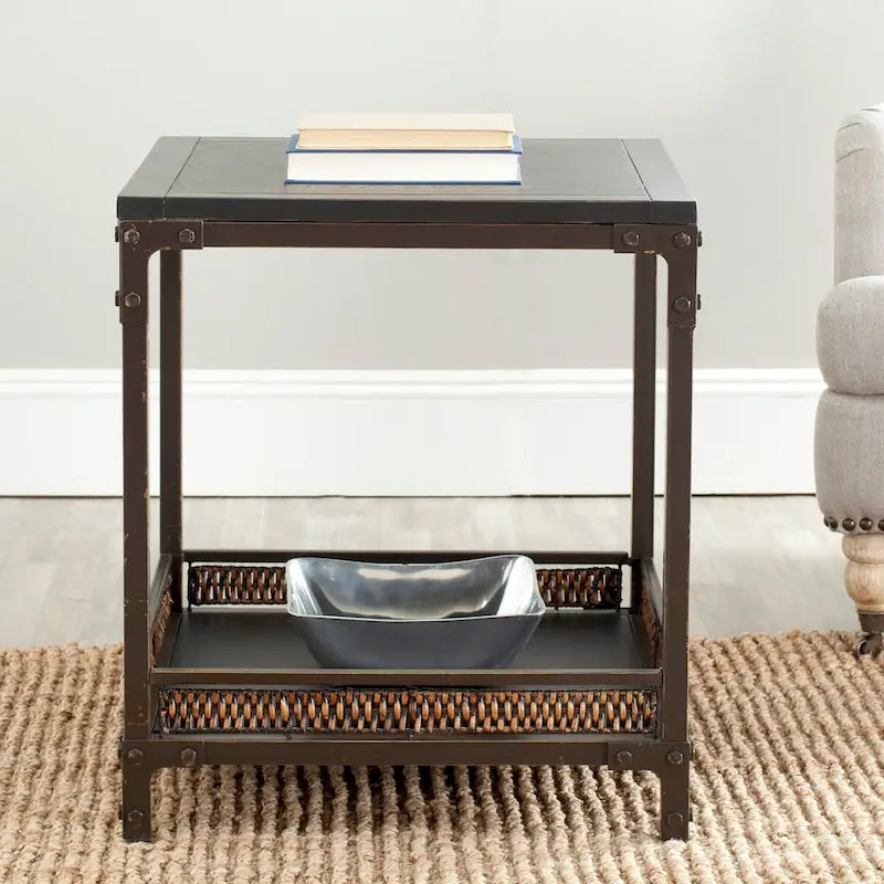 SAFAVIEH Jindra Wicker Accent Table with Wood Top - 22" x 22" x 25.2" 1