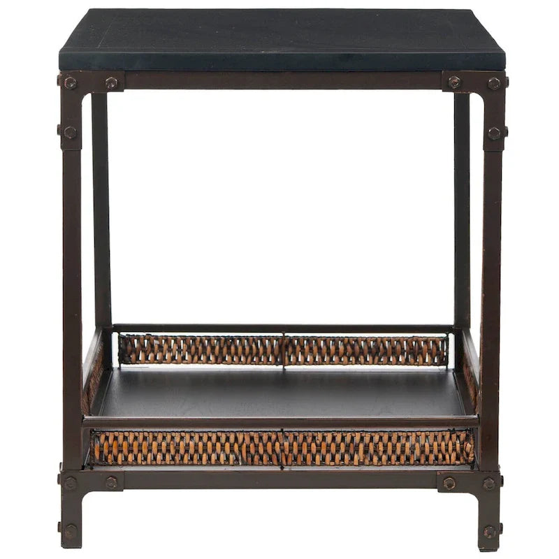 SAFAVIEH Jindra Wicker Accent Table with Wood Top - 22" x 22" x 25.2" 2