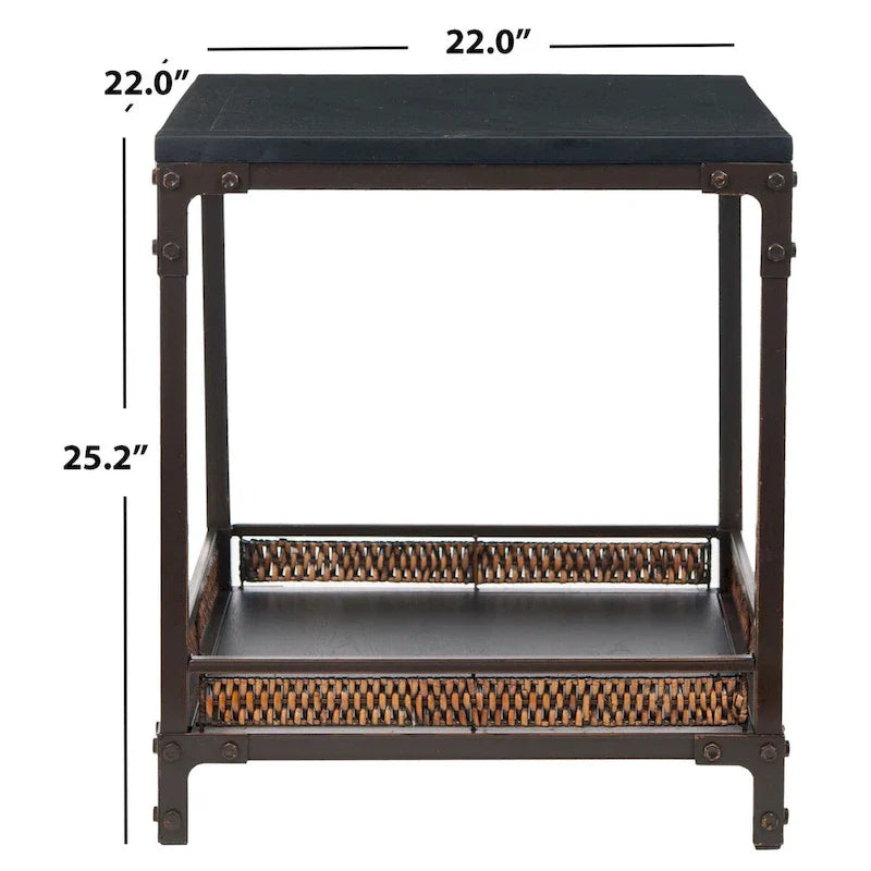 SAFAVIEH Jindra Wicker Accent Table with Wood Top - 22" x 22" x 25.2" 3