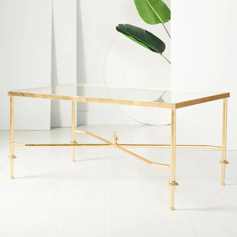 SAFAVIEH Couture Araminta Gold Leaf Coffee Table - Dimensions: 44" W x 24" L x 20.5" H 1