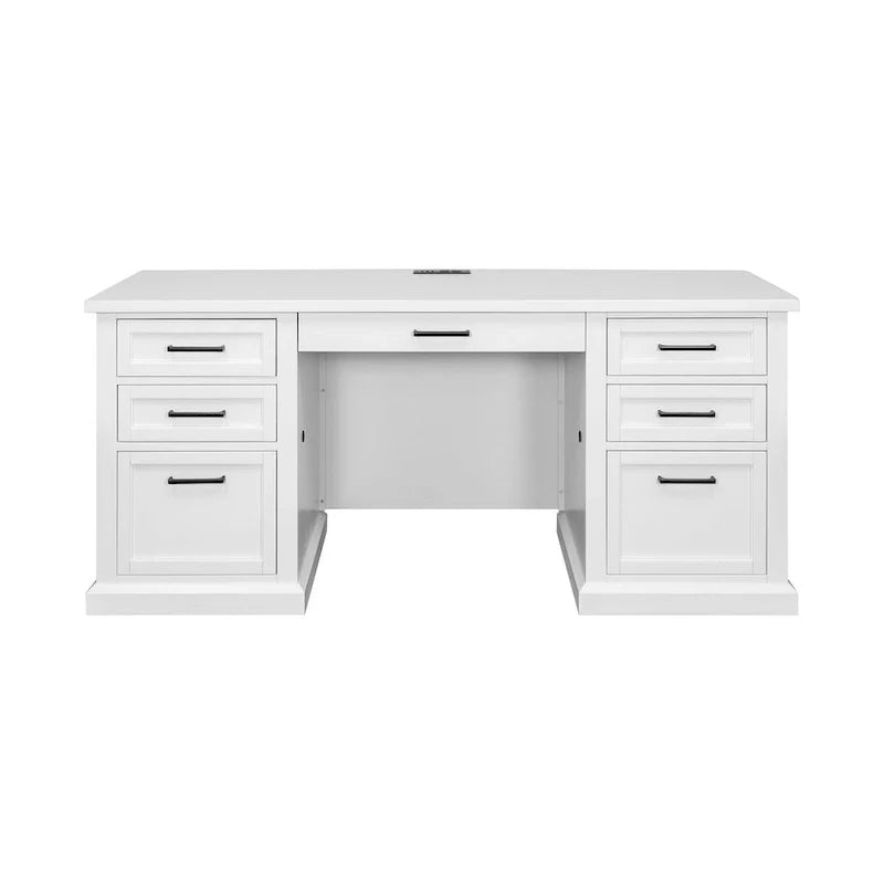 Contemporary White Wood Office Desk, Fully Assembled Writing Table and Credenza 3