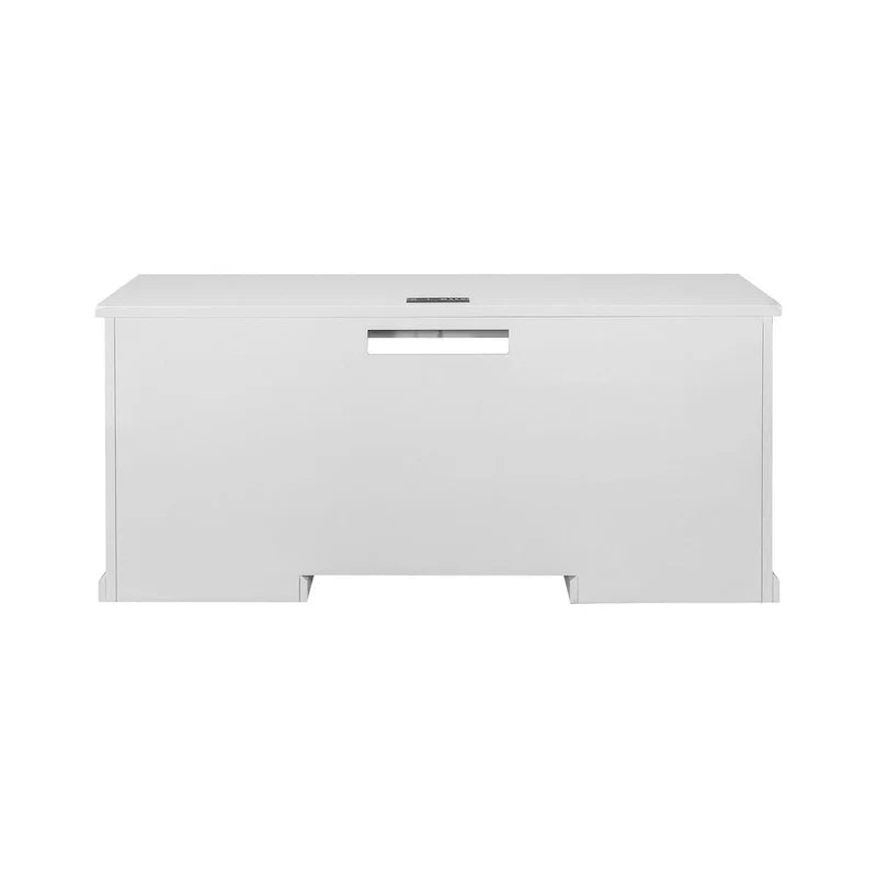 Contemporary White Wood Office Desk, Fully Assembled Writing Table and Credenza 4