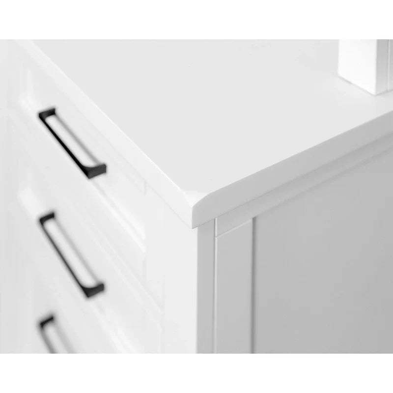 Contemporary White Wood Office Desk, Fully Assembled Writing Table and Credenza 5