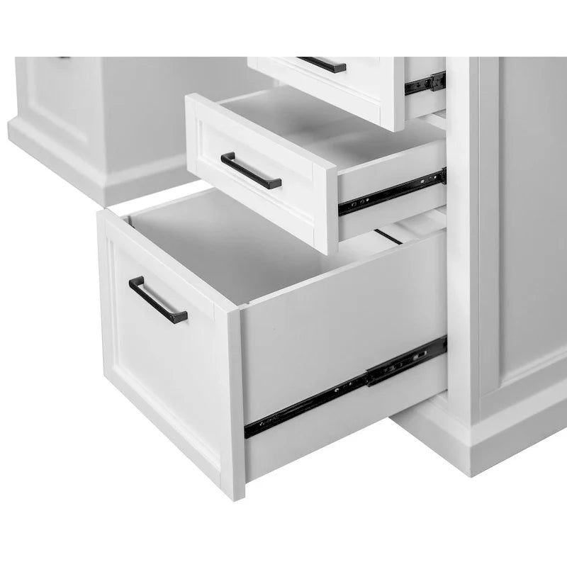 Contemporary White Wood Office Desk, Fully Assembled Writing Table and Credenza 9
