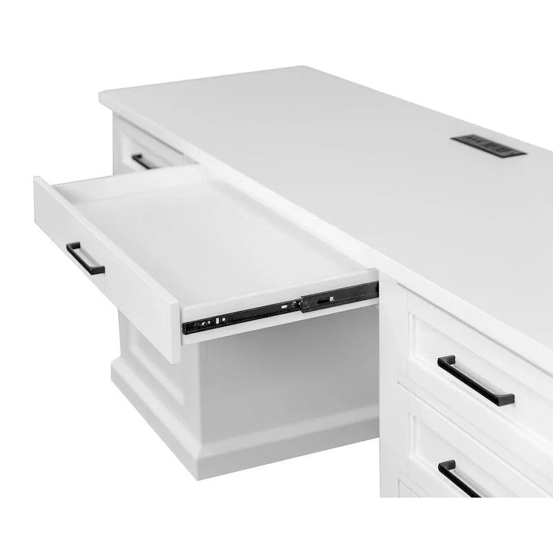 Contemporary White Wood Office Desk, Fully Assembled Writing Table and Credenza 10