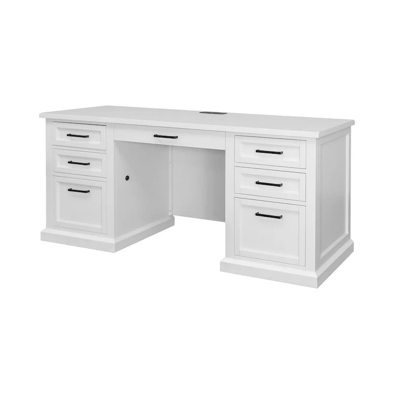 Contemporary White Wood Office Desk, Fully Assembled Writing Table and Credenza 11