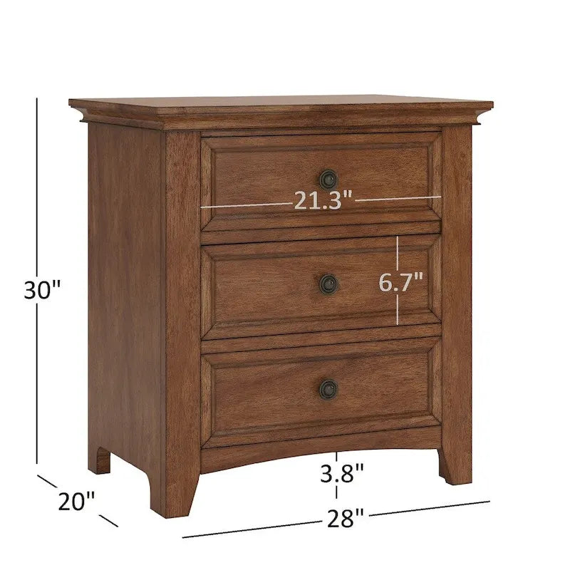 iNSPIRE Q Classic Ediline 3-Drawer Wooden Nightstand with Charging Station 3