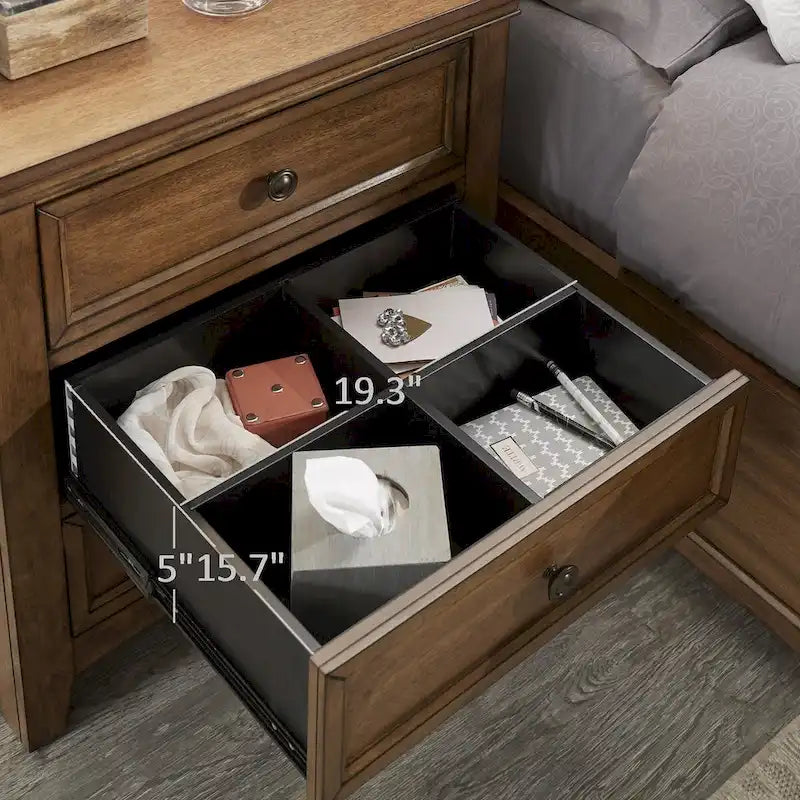 iNSPIRE Q Classic Ediline 3-Drawer Wooden Nightstand with Charging Station 4