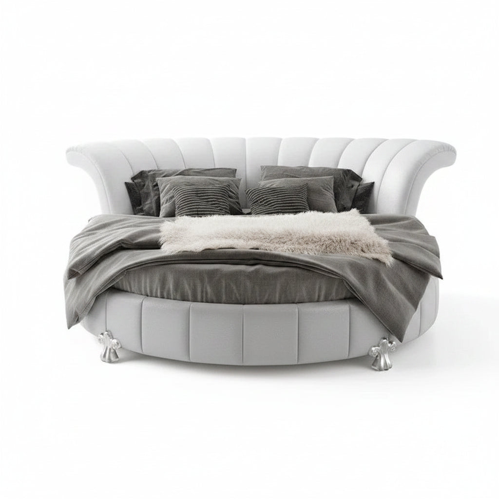 Sofacraft White Faux Leather Venetian Round King Bed