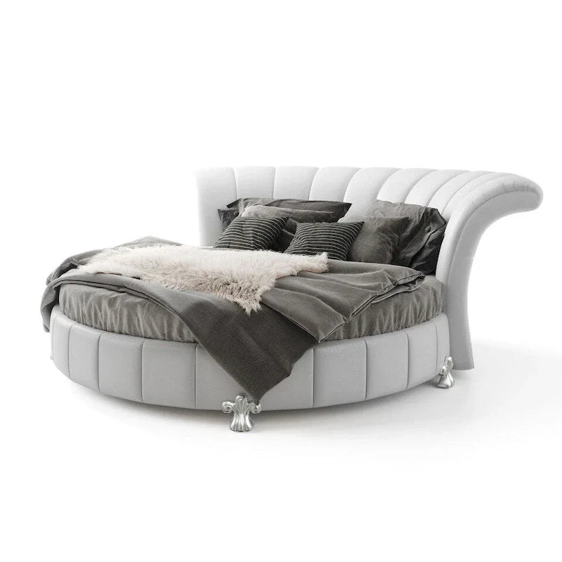 Sofacraft White Faux Leather Venetian Round King Bed 1