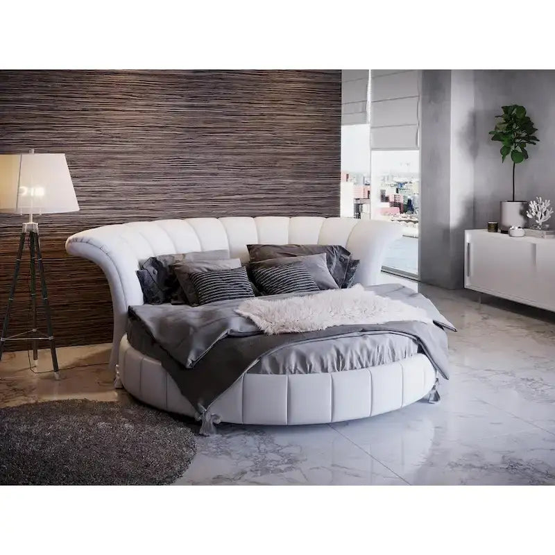 Sofacraft White Faux Leather Venetian Round King Bed 2