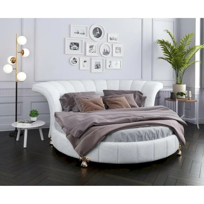 Sofacraft White Faux Leather Venetian Round King Bed 3