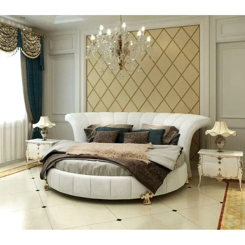 Sofacraft White Faux Leather Venetian Round King Bed 4