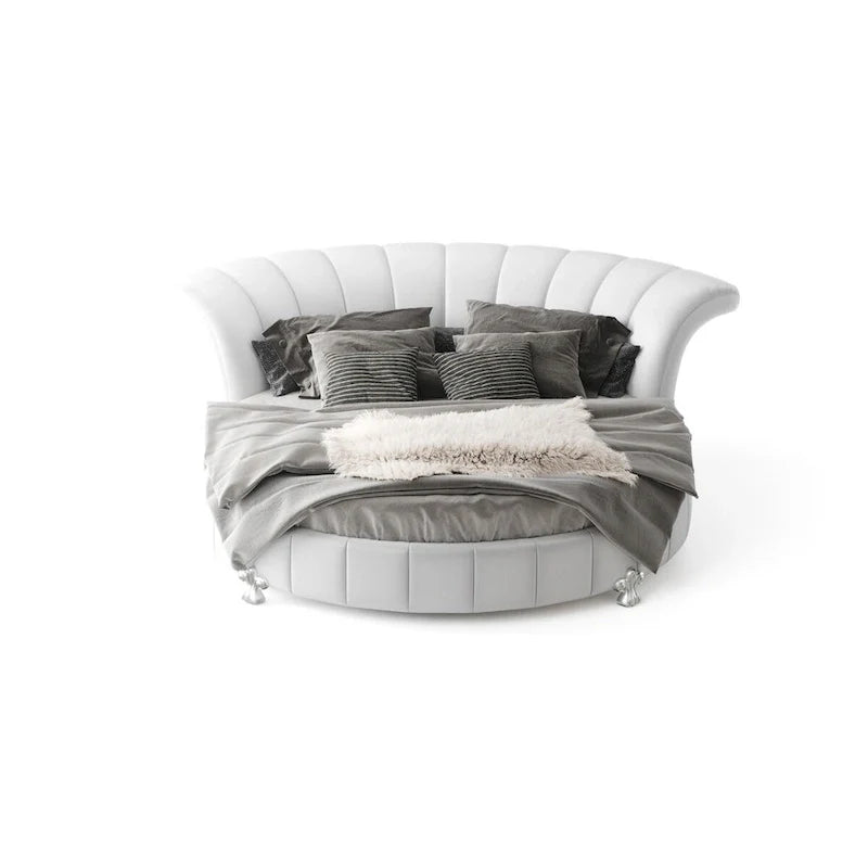 Sofacraft White Faux Leather Venetian Round King Bed 5