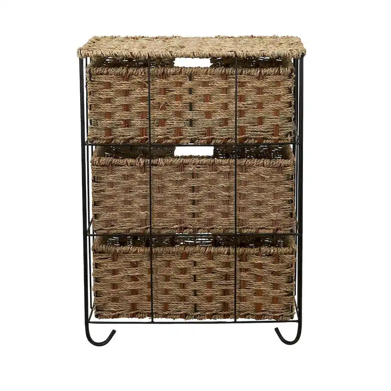 Handcrafted Seagrass 3-Drawer Wicker Storage Unit for Home Essentials 1