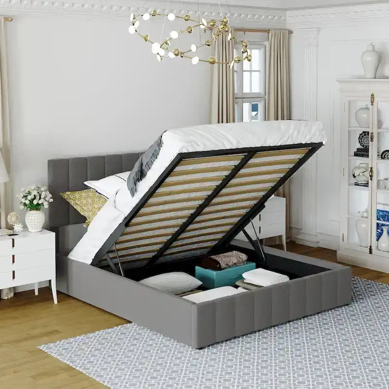 Upholstered Platform Bed with Lift-Up Storage - Full/Queen Size 36
