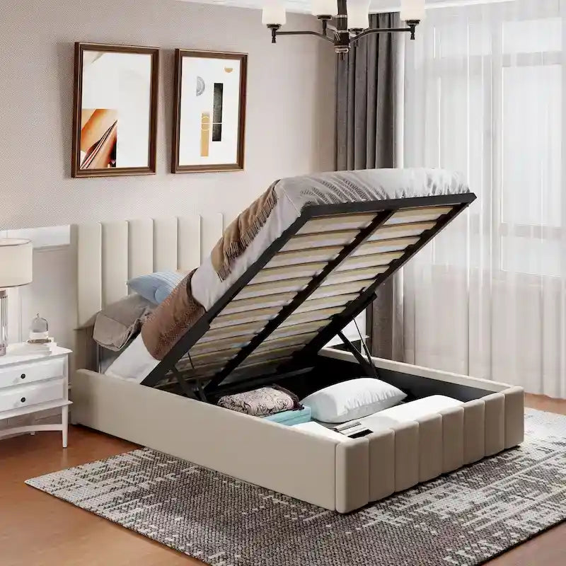 Upholstered Platform Bed with Lift-Up Storage - Full/Queen Size 37