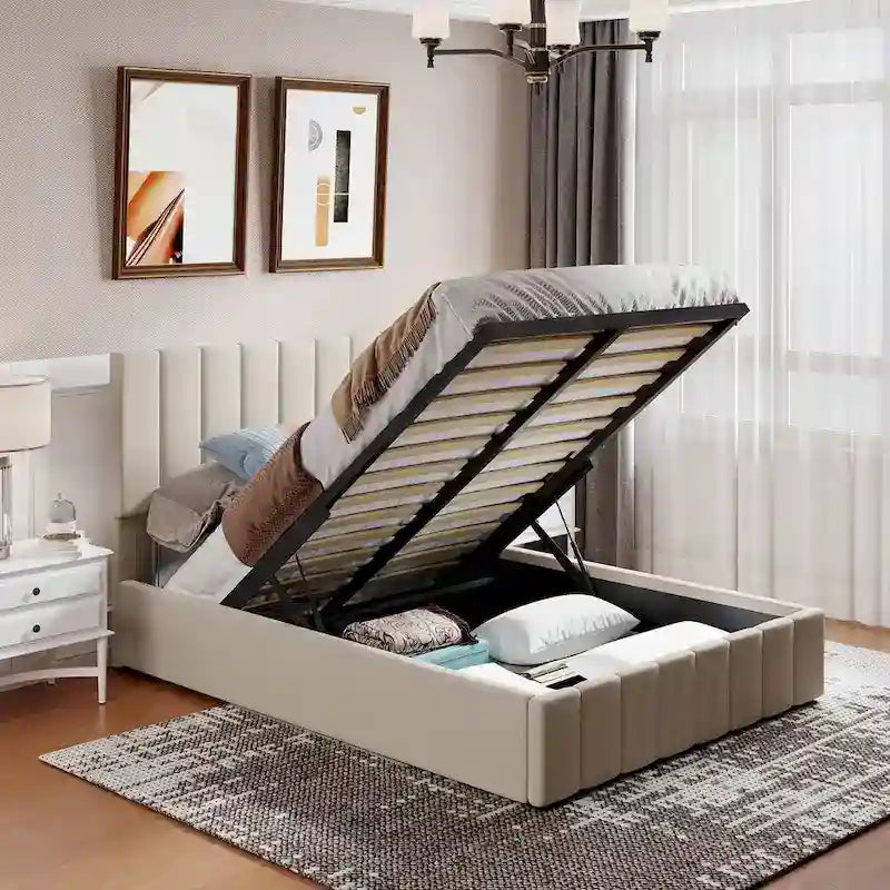 Upholstered Platform Bed with Lift-Up Storage - Full/Queen Size 12