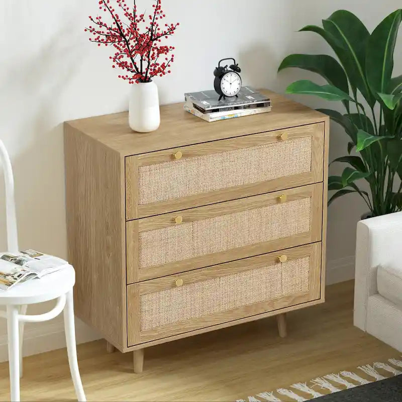 Modern Boho 3-Drawer Rattan Dresser - Stylish Chest of Drawers with Ample Storage for Your Bedroom 2